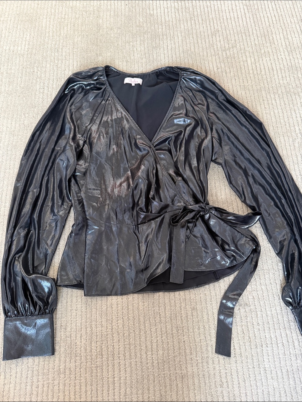 Parker Shimmery Blue Wrap-Front Blouse